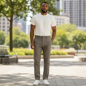 Houston White Men's Plaid Dress Pants Slim Fit Casual Office Trousers XXL‎